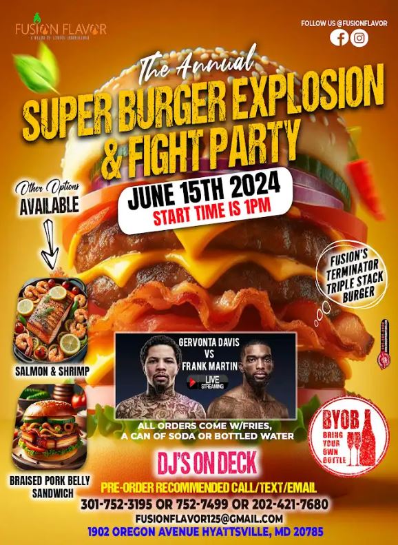 Super Burger Explosion & Fight Party Flyer